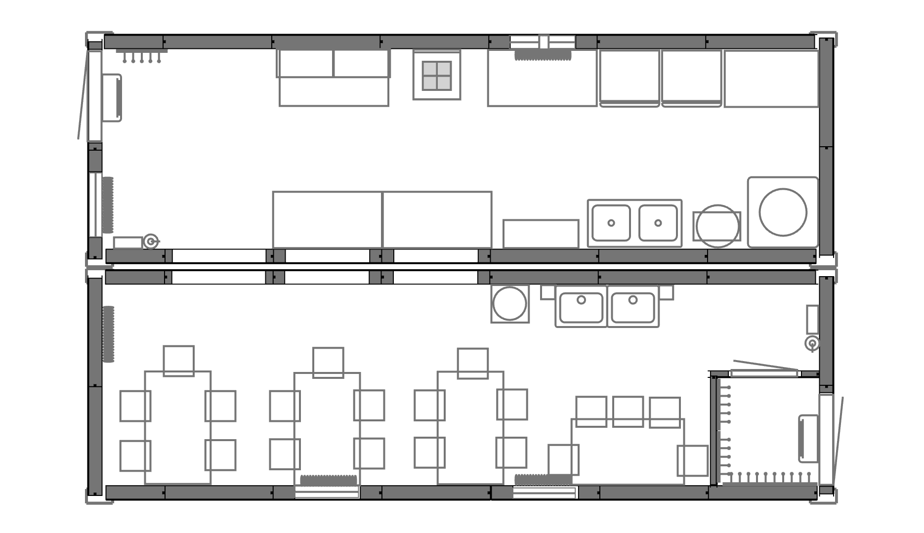 Планировочное решение: Модульная кухня-столовая на 20 человек