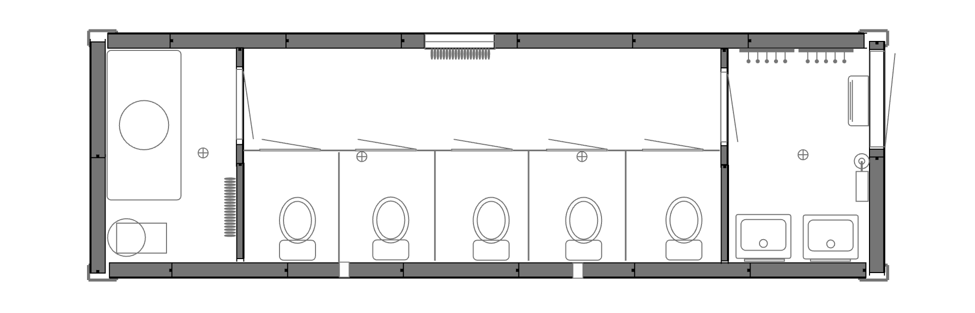Планировочное решение: Вагон-туалет на 5 кабинок