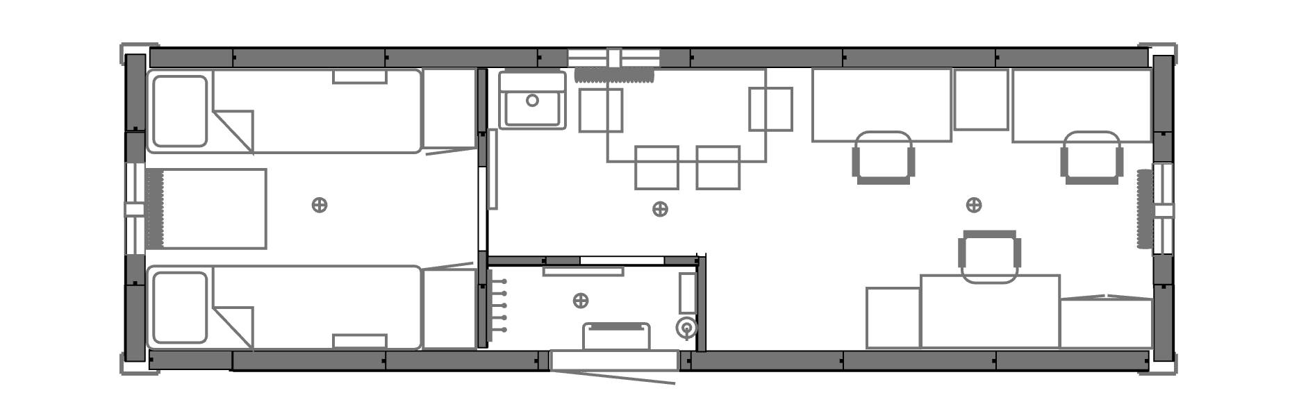 Планировочное решение: Вагон-дом жилой на 4 человека с офисом