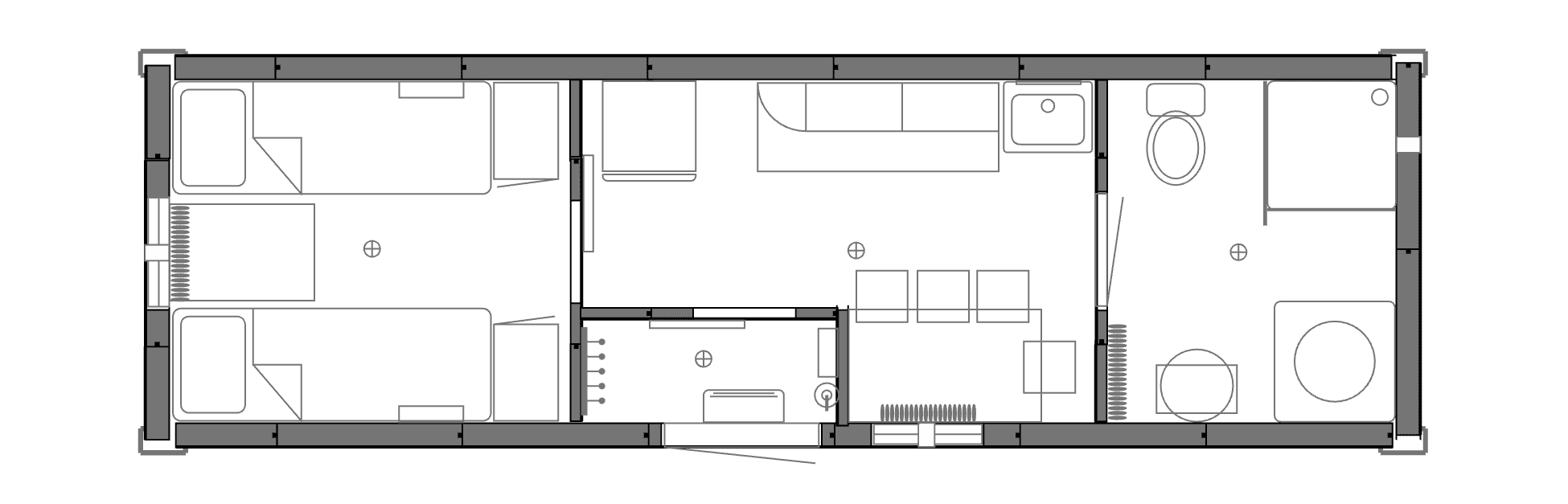 Планировочное решение: Вагон-дом жилой на 4 человека с санузлом