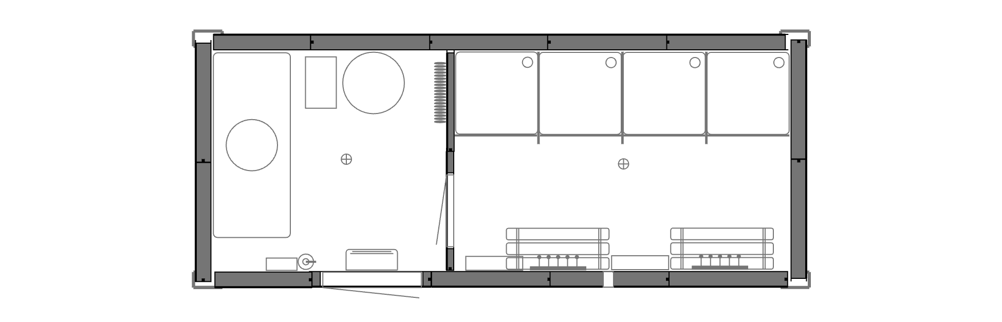Планировочное решение: Вагон-душевая на 4 кабинки