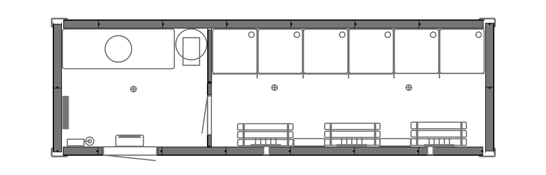 Планировочное решение: Вагон-душевая на 6 кабинок