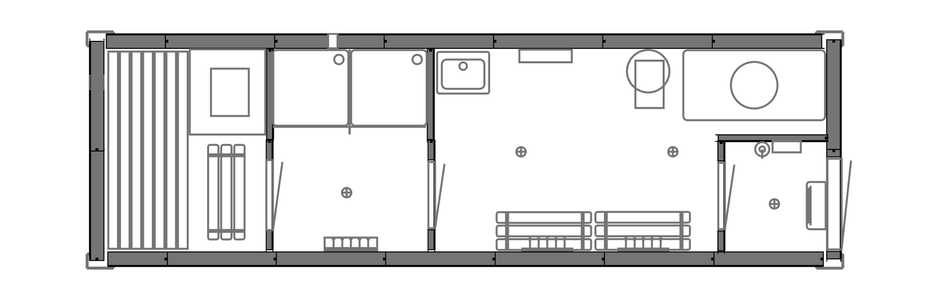 Планировочное решение: Вагон-сауна с душевой