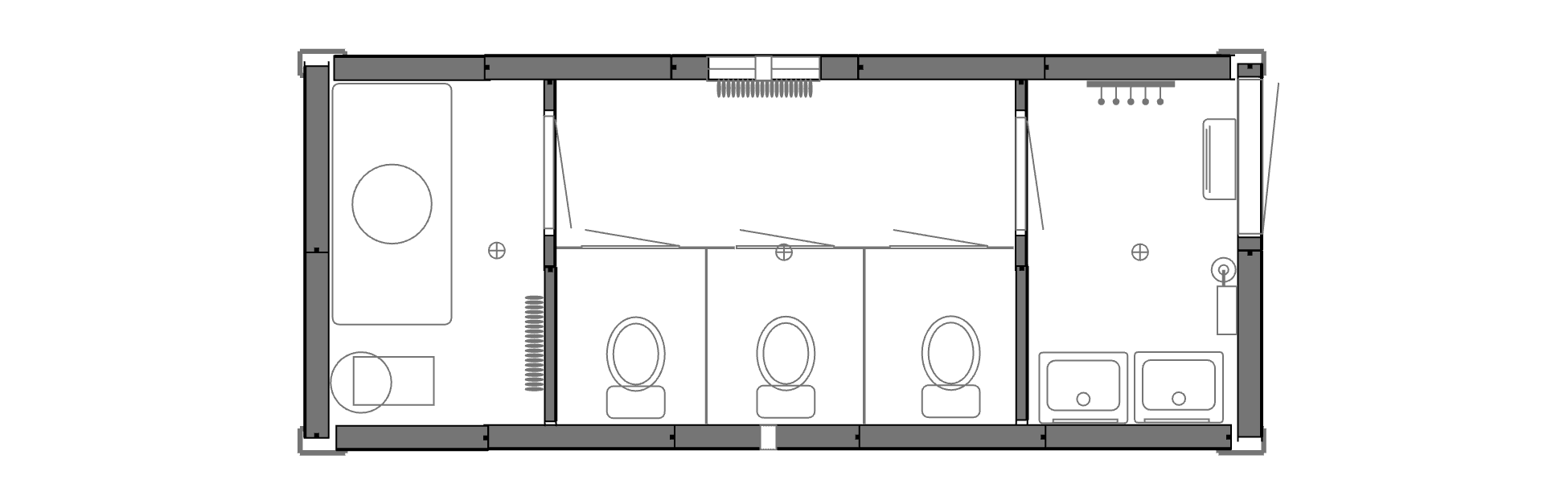 Планировочное решение: Вагон-туалет на 3 кабинки